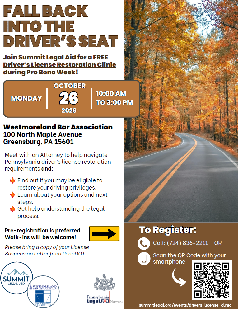10.26.2026 Westmoreland County Legal Clinic Flyer